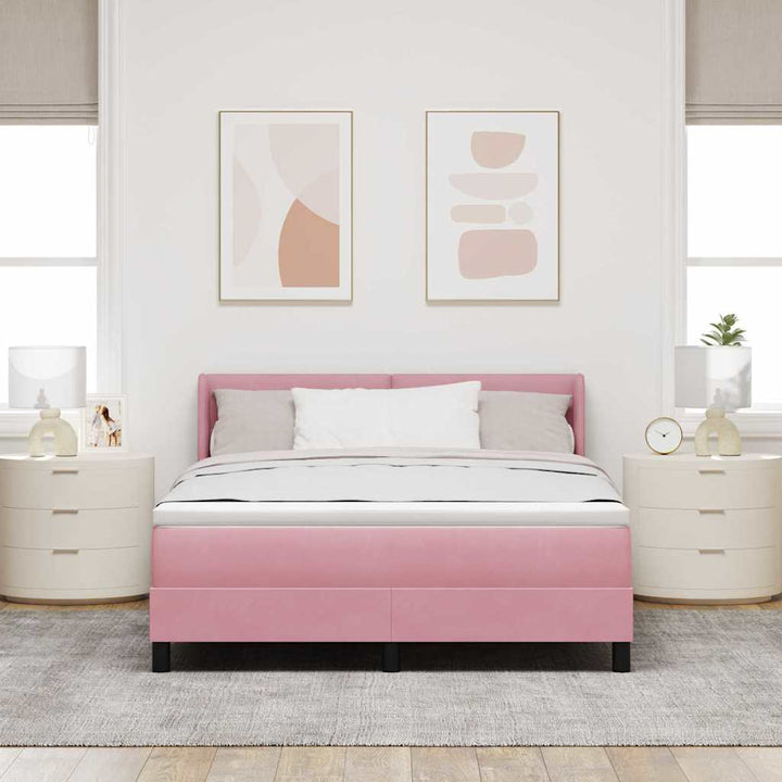 Bäddfjäder Med Huvudgavel Rosa 200 X 140 Cm Sammet