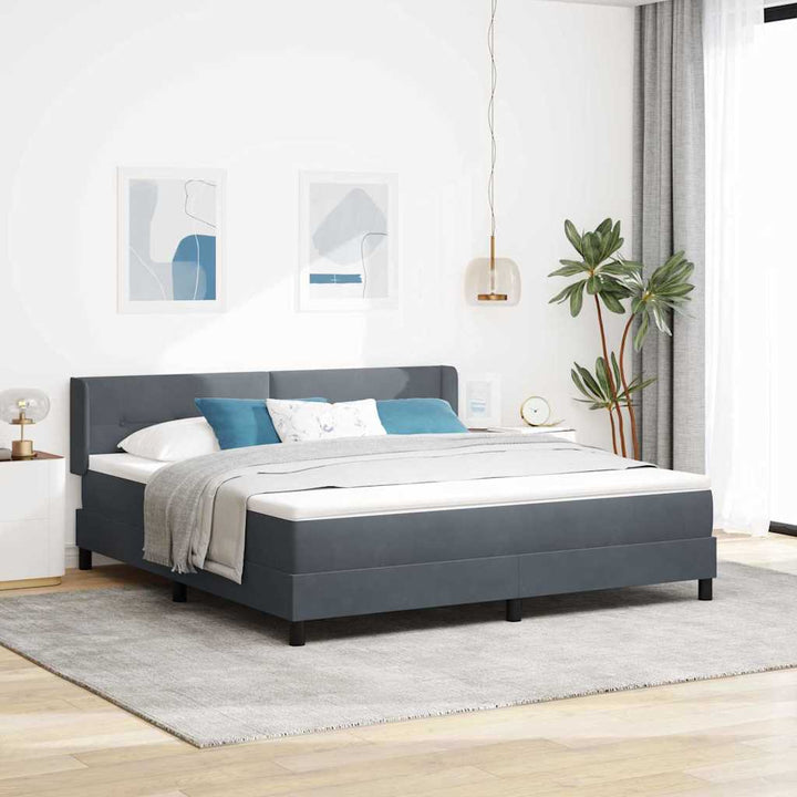 Bäddfjäder Med Huvudgavel Mörkgrå 200 X 180 Cm Sammet