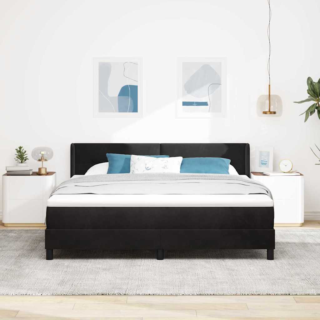 Bäddfjäder Med Huvudgavel Svart 200 X 180 Cm Sammet