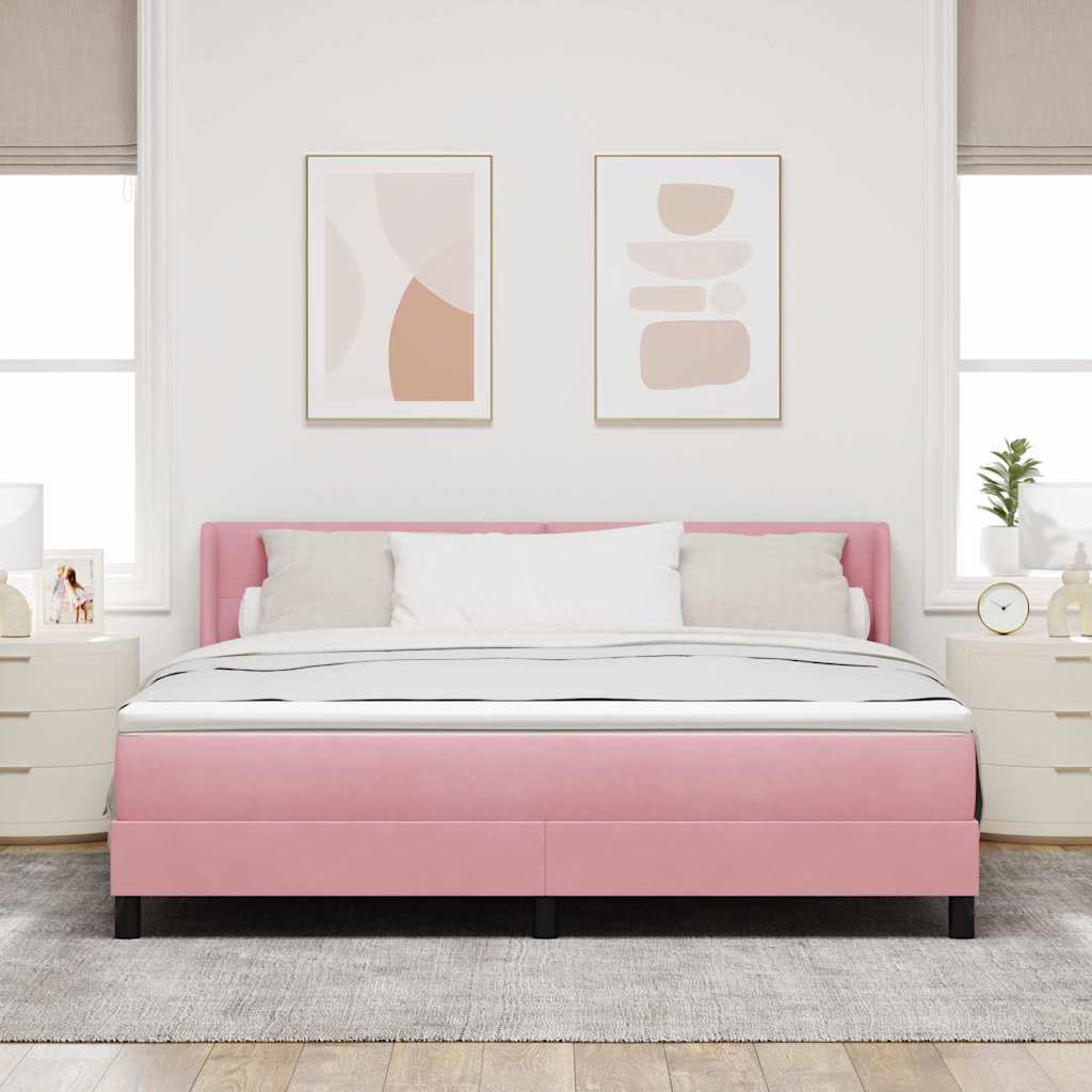 Bäddfjäder Med Huvudgavel Rosa 200 X 180 Cm Sammet