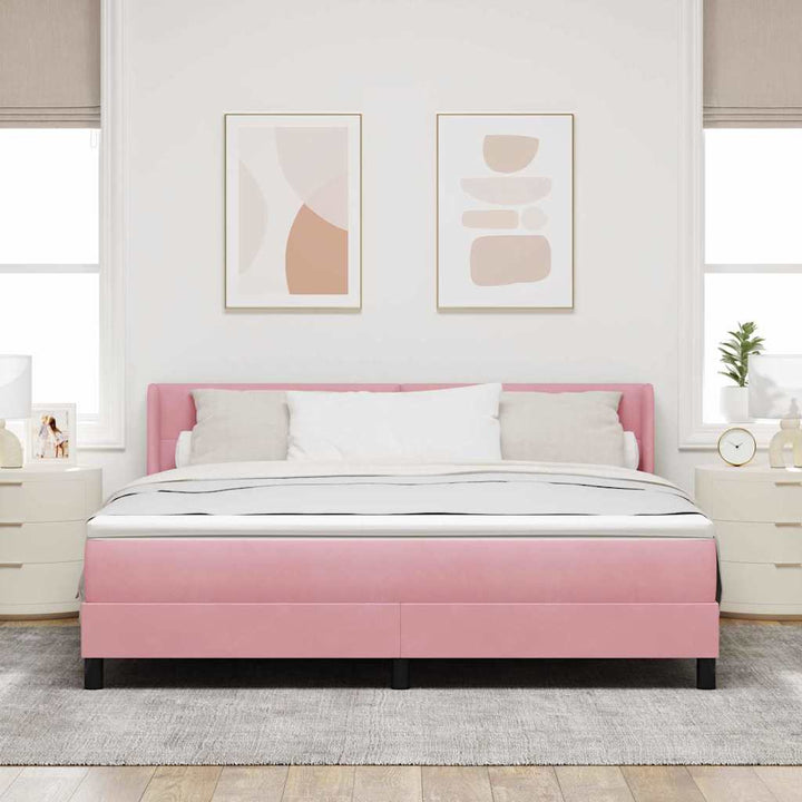 Bäddfjäder Med Huvudgavel Rosa 200 X 180 Cm Sammet
