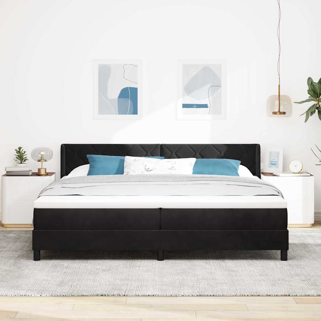 Bäddfjäder Med Huvudgavel Svart 200 X 200 Cm Sammet