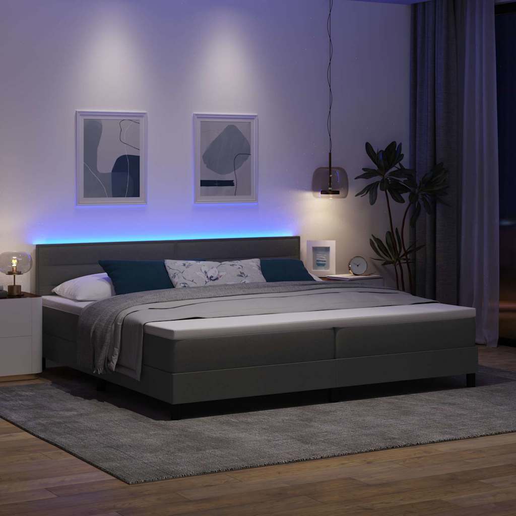 Bäddfjäder Med Madrass Med Led Mörkgrå 200 X 200 Cm Tyg