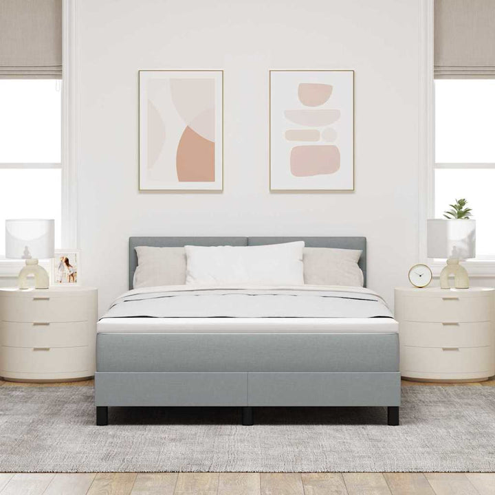 Bäddfjäder Med Kudde Med Huvudgavel Ljusgrå 160 X 200 Cm Tyg