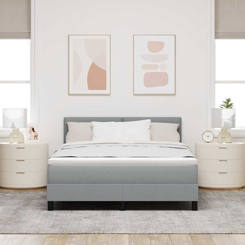 Bäddfjäder Med Kudde Med Huvudgavel Ljusgrå 160 X 200 Cm Tyg