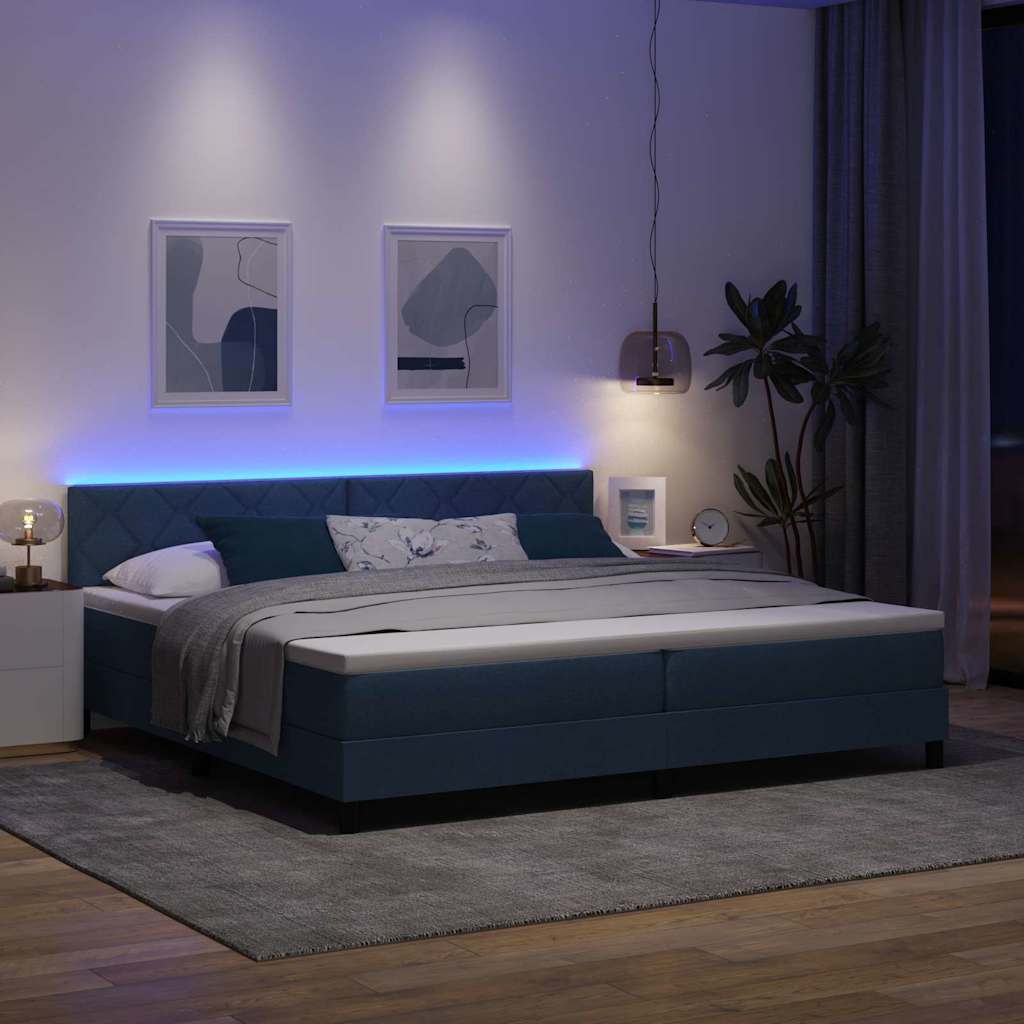 Bäddfjäder Med Madrass Med Led Blå 200 X 200 Cm Tyg