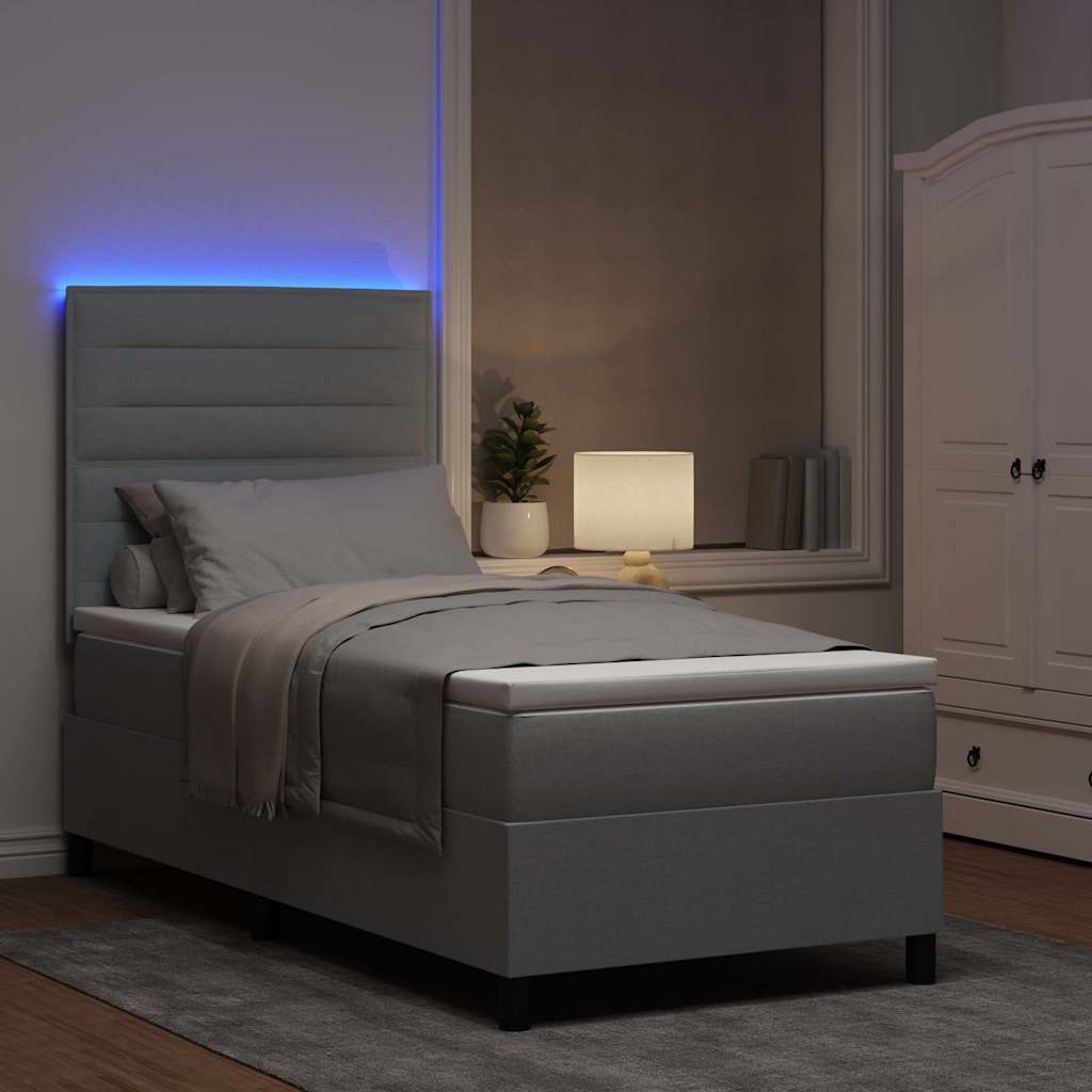 Bäddfjäder Med Madrass Med Led Ljusgrå 100 X 200 Cm Tyg