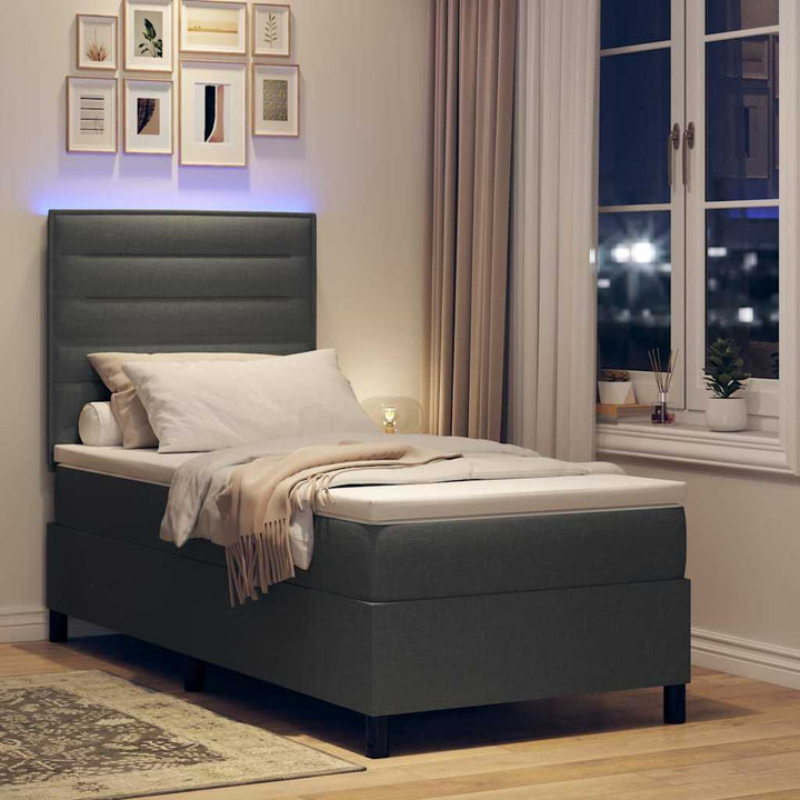 Bäddfjäder Med Madrass Med Led Mörkgrå 100 X 200 Cm Tyg