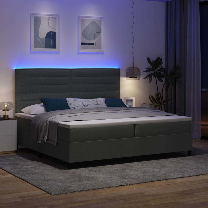 Bäddfjäder Med Madrass Med Led Mörkgrå 200 X 200 Cm Tyg
