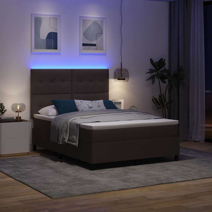 Bäddfjäder Med Madrass Med Led Mörkbrun 160 X 200 Cm Tyg
