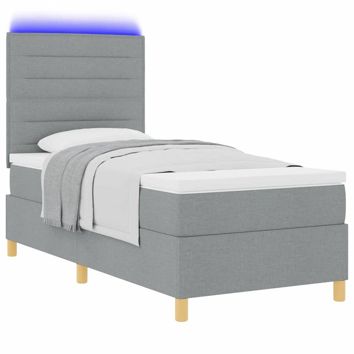 Led Box Säng Med Madrass Med Huvudgavel Ljusgrå 80 X 200 Cm Tyg