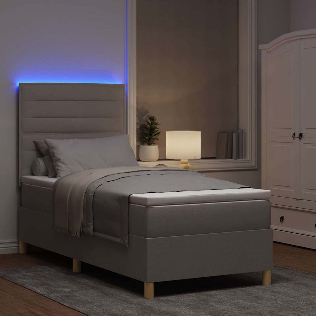 Led Box Säng Med Madrass Med Huvudgavel Taupe 100 X 200 Cm Tyg