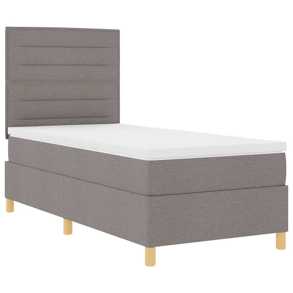 Led Box Säng Med Madrass Med Huvudgavel Taupe 100 X 200 Cm Tyg