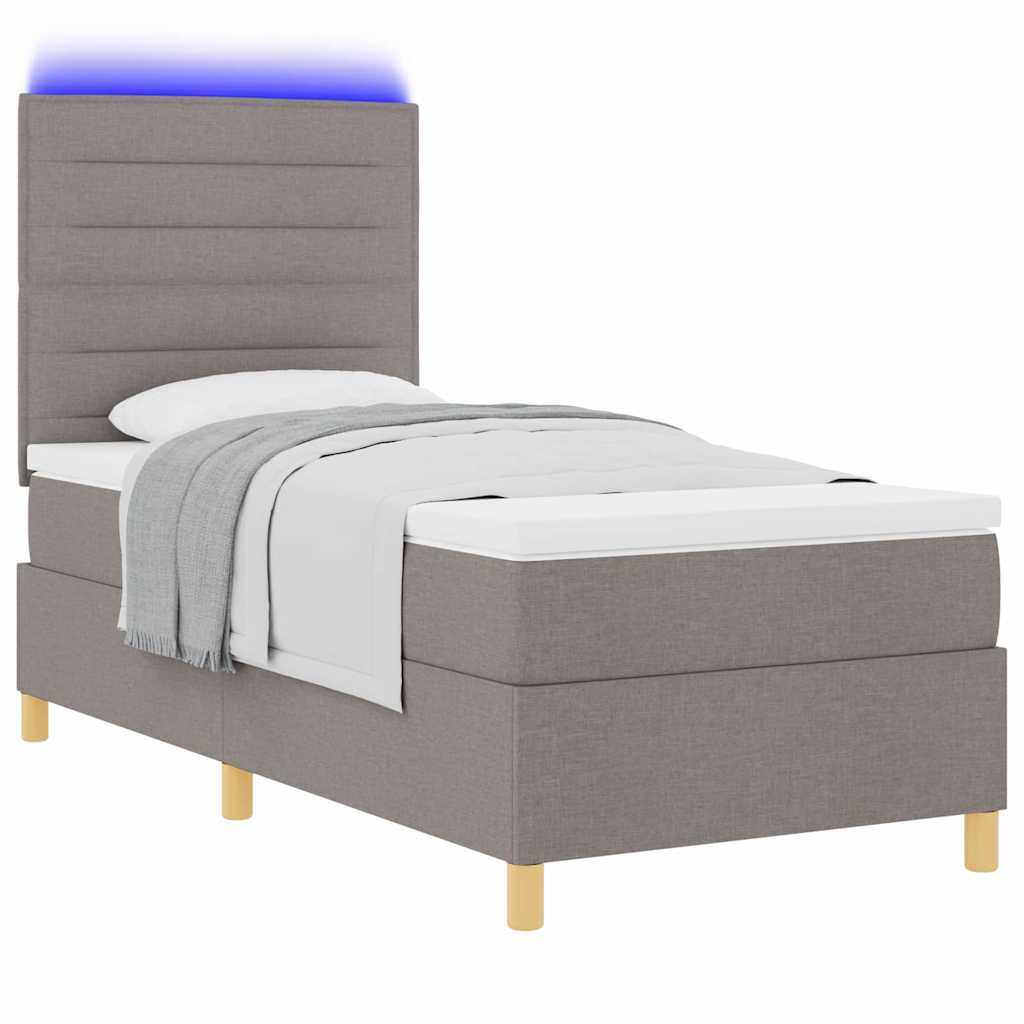 Led Box Säng Med Madrass Med Huvudgavel Taupe 100 X 200 Cm Tyg