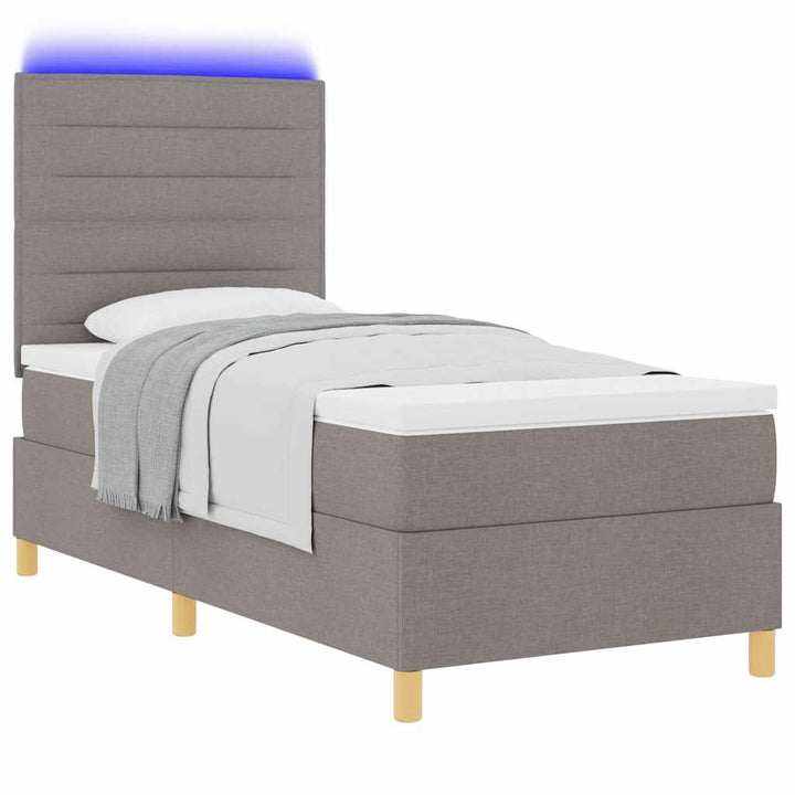 Led Box Säng Med Madrass Med Huvudgavel Taupe 100 X 200 Cm Tyg