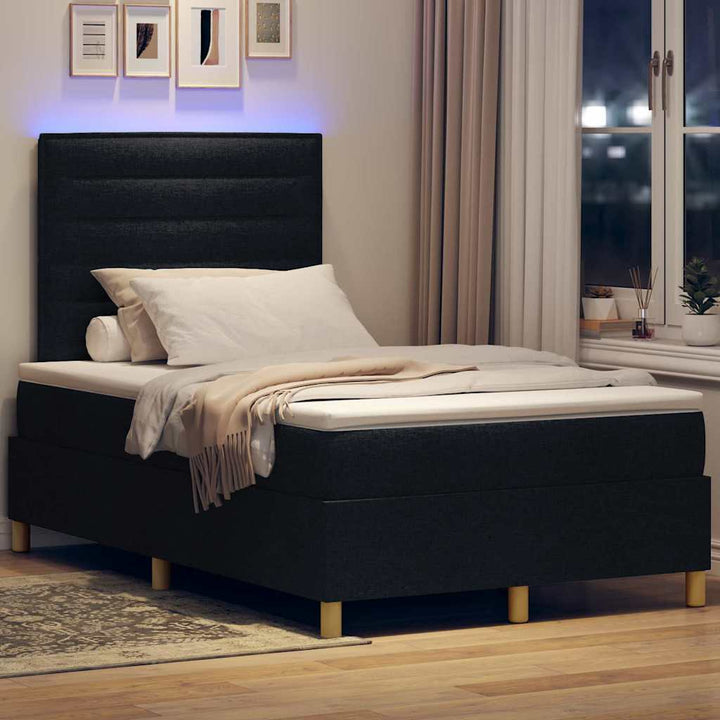 Led Box Säng Med Madrass Med Huvudgavel Svart 120 X 190 Cm Tyg