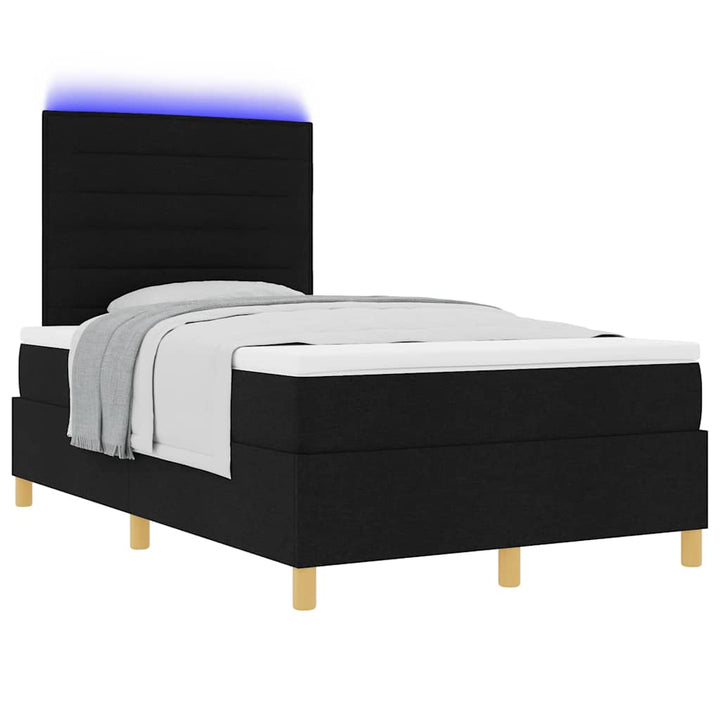 Led Box Säng Med Madrass Med Huvudgavel Svart 120 X 190 Cm Tyg