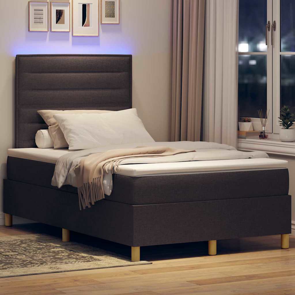 Led Box Säng Med Madrass Mörkbrun 120 X 190 Cm Tyg