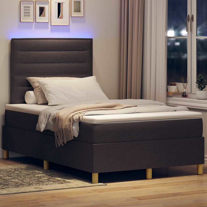 Led Box Säng Med Madrass Mörkbrun 120 X 190 Cm Tyg