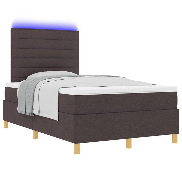 Led Box Säng Med Madrass Mörkbrun 120 X 190 Cm Tyg