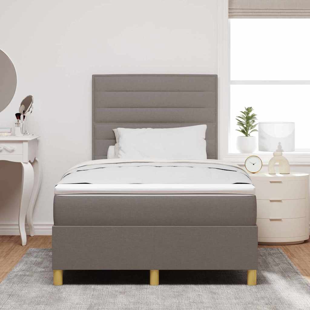 Led Box Säng Med Madrass Med Huvudgavel Taupe 120 X 190 Cm Tyg