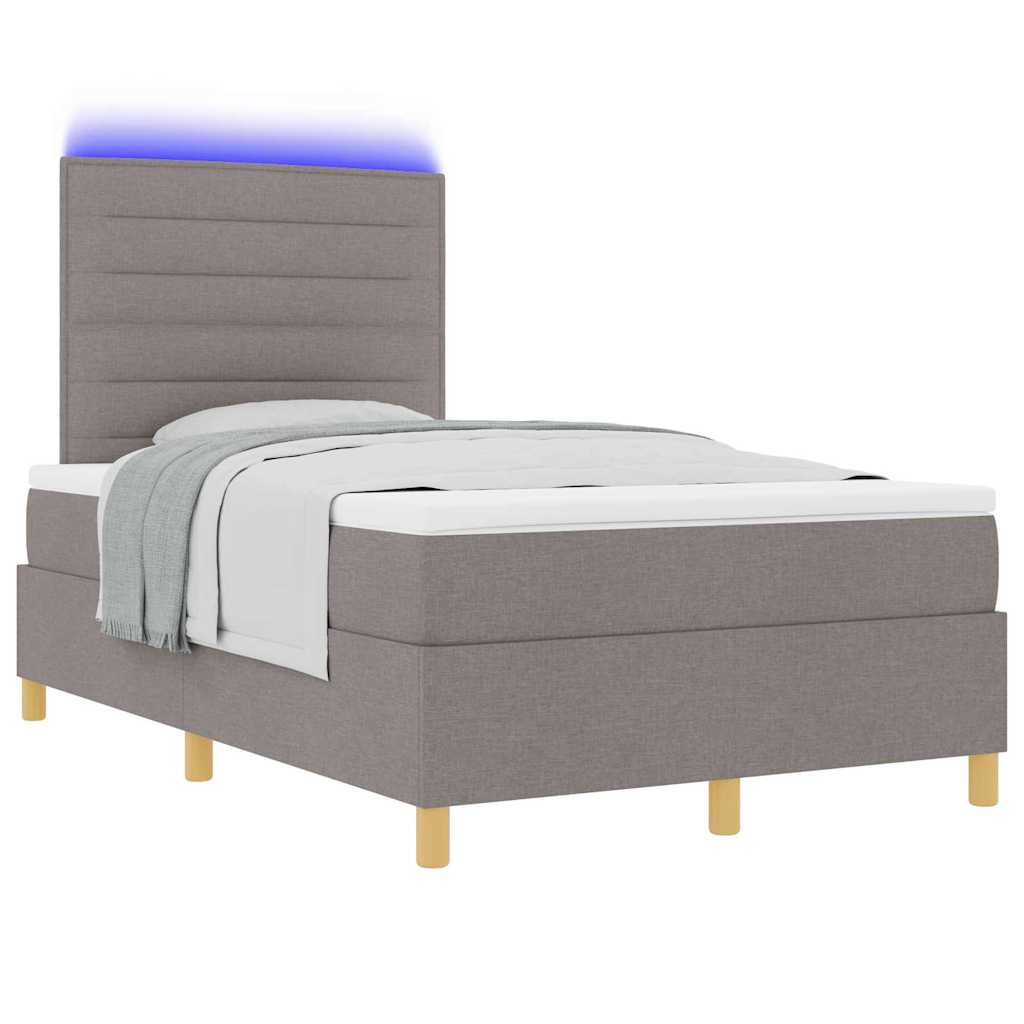Led Box Säng Med Madrass Med Huvudgavel Taupe 120 X 190 Cm Tyg