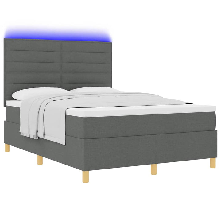 Led Box Säng Med Madrass Mörkgrå 140 X 190 Cm Tyg