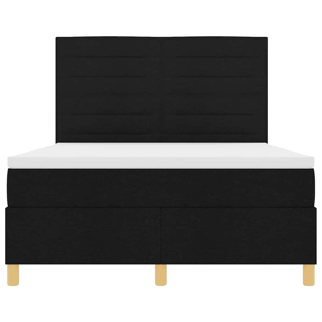 Led Box Säng Med Madrass Med Huvudgavel Svart 140 X 190 Cm Tyg