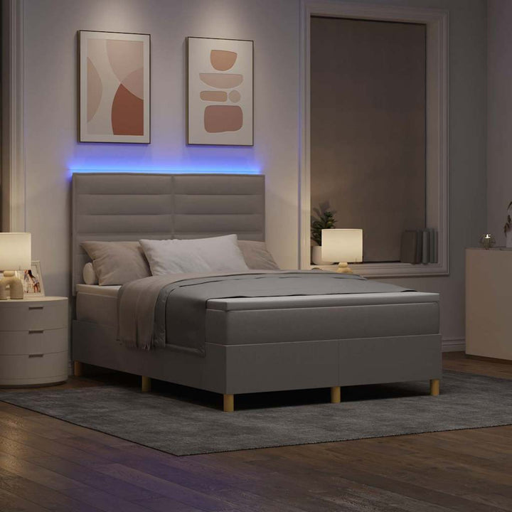 Led Box Säng Med Madrass Med Huvudgavel Taupe 140 X 190 Cm Tyg