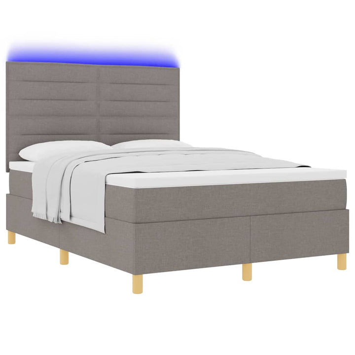 Led Box Säng Med Madrass Med Huvudgavel Taupe 140 X 190 Cm Tyg