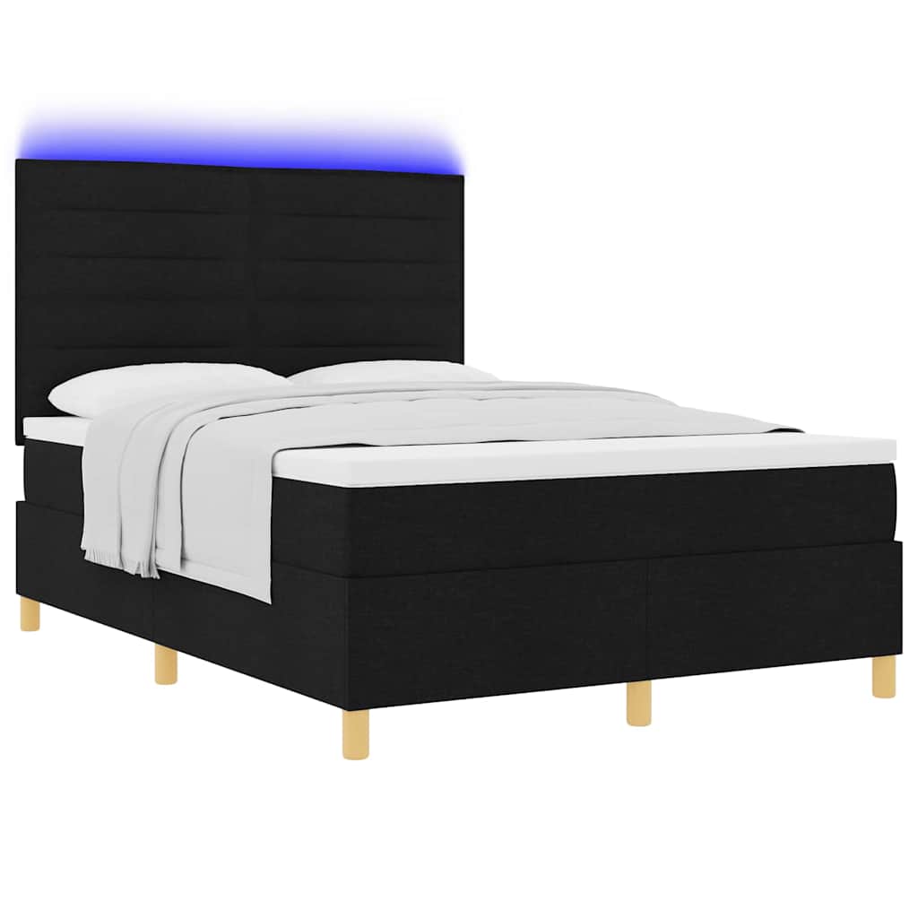 Led Box Säng Med Madrass Med Huvudgavel Svart 140 X 200 Cm Tyg