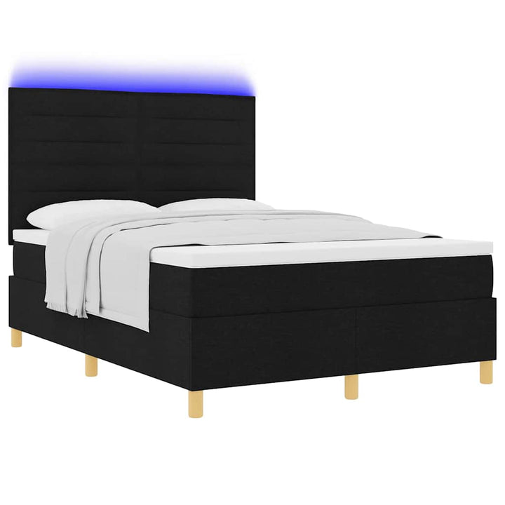Led Box Säng Med Madrass Med Huvudgavel Svart 140 X 200 Cm Tyg