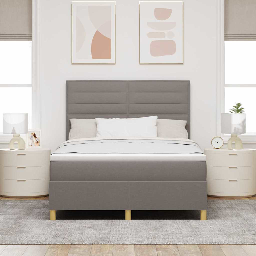 Led Box Säng Med Madrass Med Huvudgavel Taupe 140 X 200 Cm Tyg