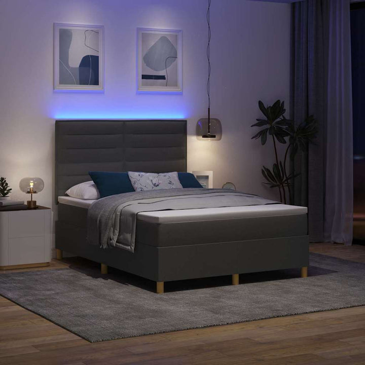 Led Box Säng Med Madrass Mörkgrå 160 X 200 Cm Tyg