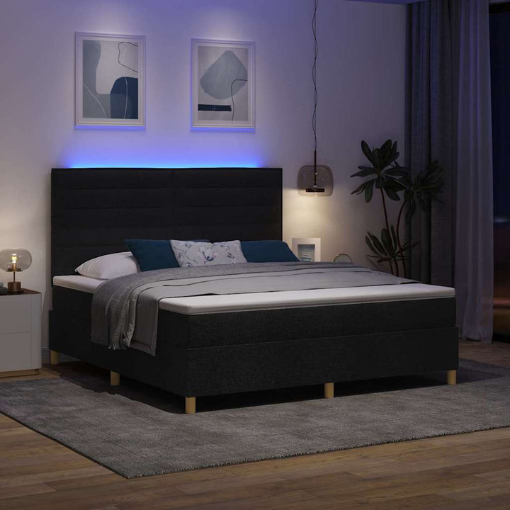 Led Box Säng Med Madrass Med Huvudgavel Svart 180 X 200 Cm Tyg