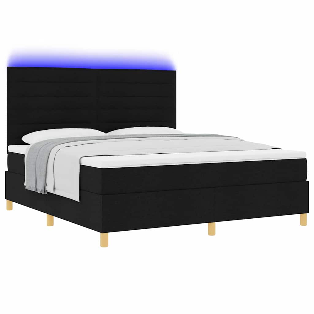 Led Box Säng Med Madrass Med Huvudgavel Svart 180 X 200 Cm Tyg