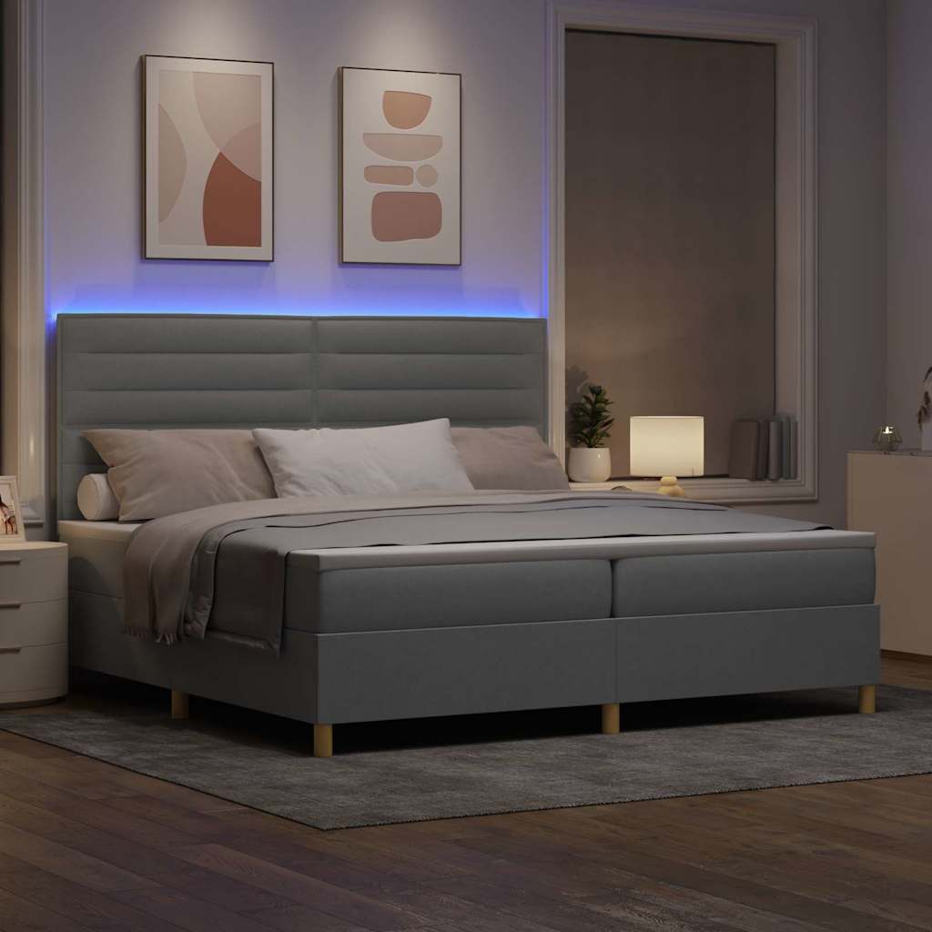 Led Box Säng Med Madrass Ljusgrå 200 X 200 Cm Tyg