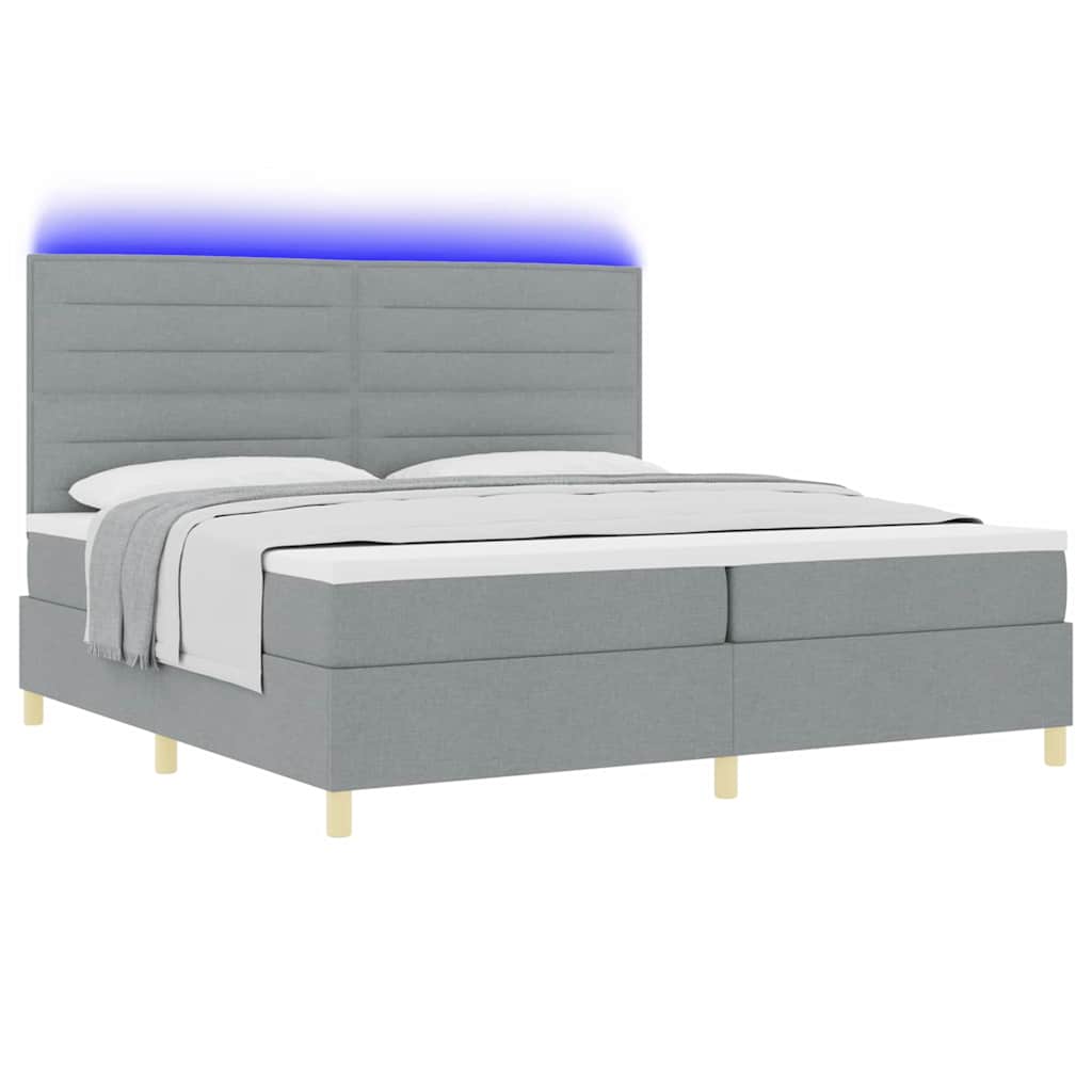 Led Box Säng Med Madrass Ljusgrå 200 X 200 Cm Tyg