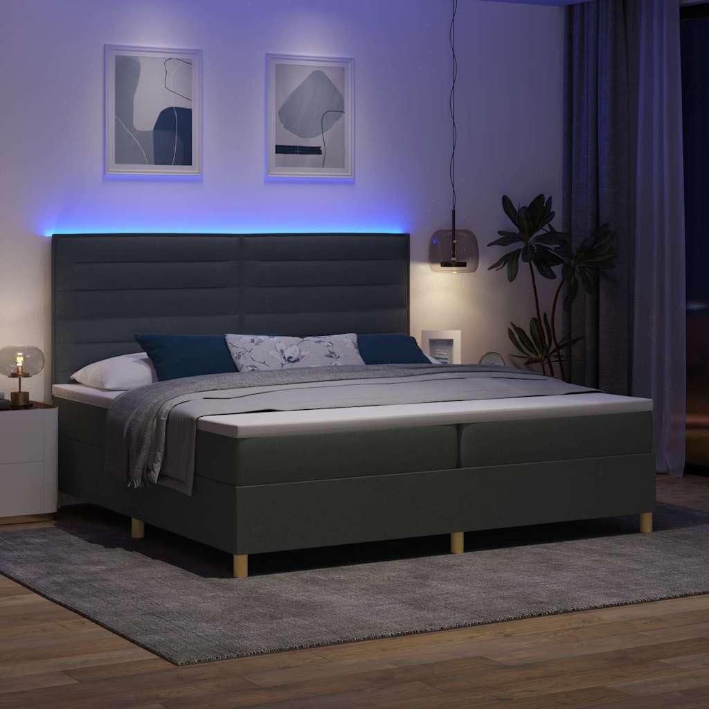 Led Box Säng Med Madrass Mörkgrå 200 X 200 Cm Tyg