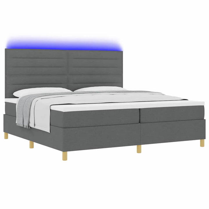 Led Box Säng Med Madrass Mörkgrå 200 X 200 Cm Tyg