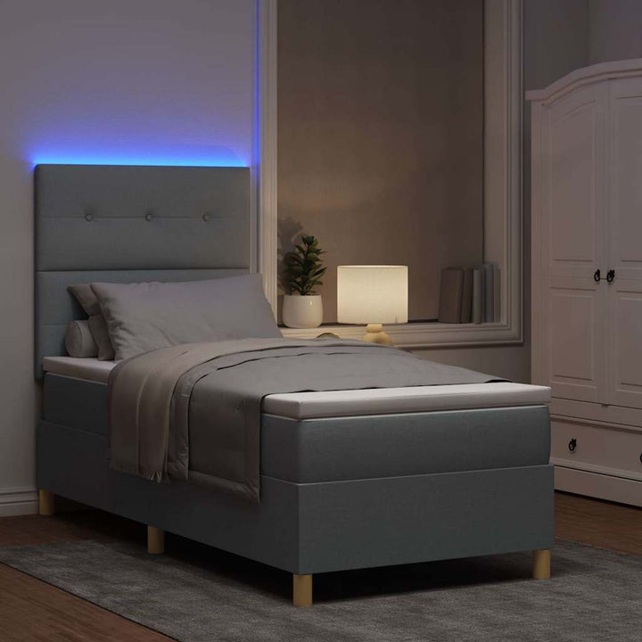 Led Box Säng Med Madrass Med Huvudgavel Ljusgrå 80 X 200 Cm Tyg