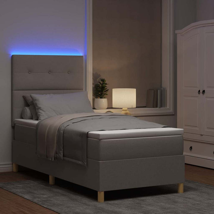Led Box Säng Med Huvudgavel Taupe 80 X 200 Cm Tyg