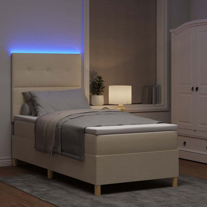 Led Box Säng Med Madrass Med Huvudgavel Kräm 80 X 200 Cm Tyg