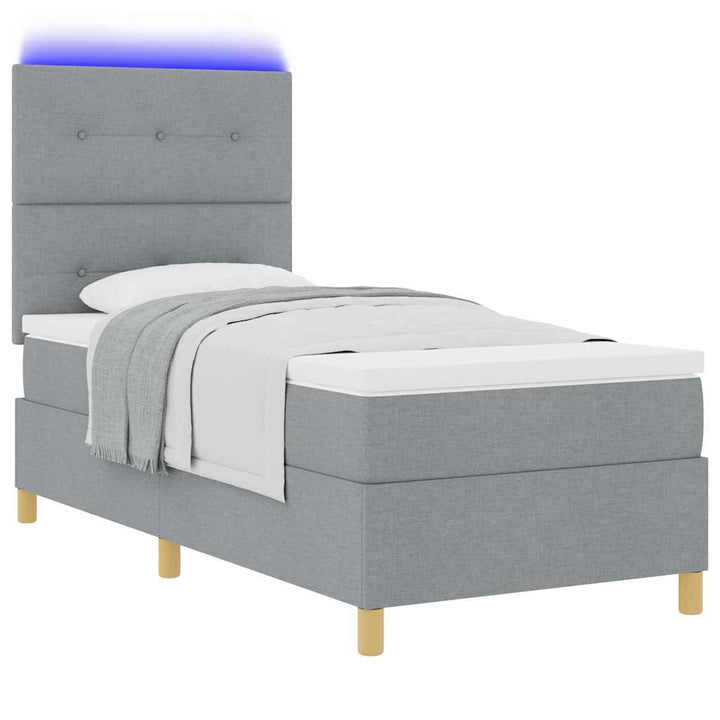 Led Box Säng Med Madrass Med Huvudgavel Ljusgrå 90 X 200 Cm Tyg