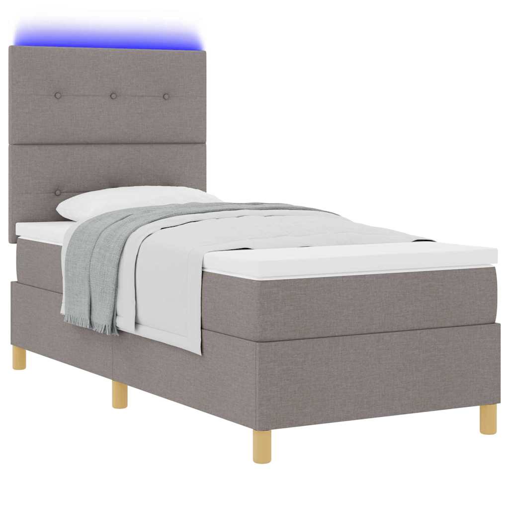 Led Box Säng Med Madrass Med Huvudgavel Taupe 90 X 200 Cm Tyg