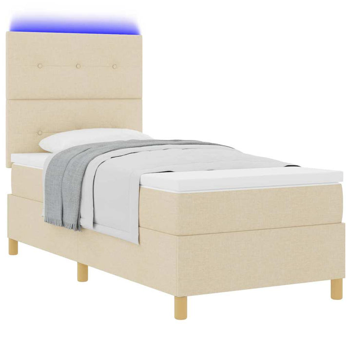 Led Box Säng Med Madrass Med Huvudgavel Kräm 90 X 200 Cm Tyg