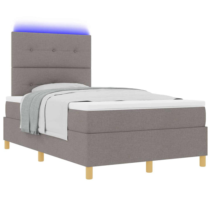 Led Box Säng Med Madrass Med Huvudgavel Taupe 120 X 190 Cm Tyg
