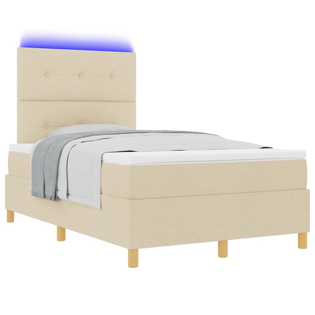 Led Box Säng Med Madrass Med Huvudgavel Kräm 120 X 190 Cm Tyg