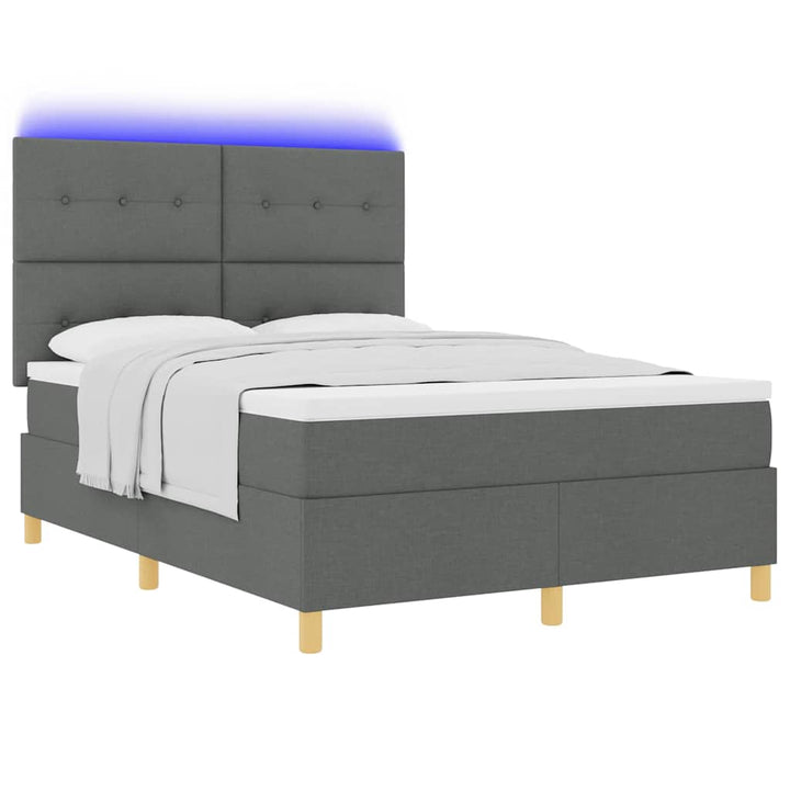 Led Box Säng Med Madrass Mörkgrå 140 X 190 Cm Tyg