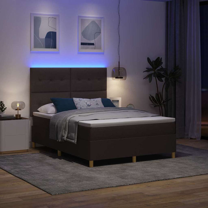 Led Box Säng Med Madrass Mörkbrun 140 X 190 Cm Tyg